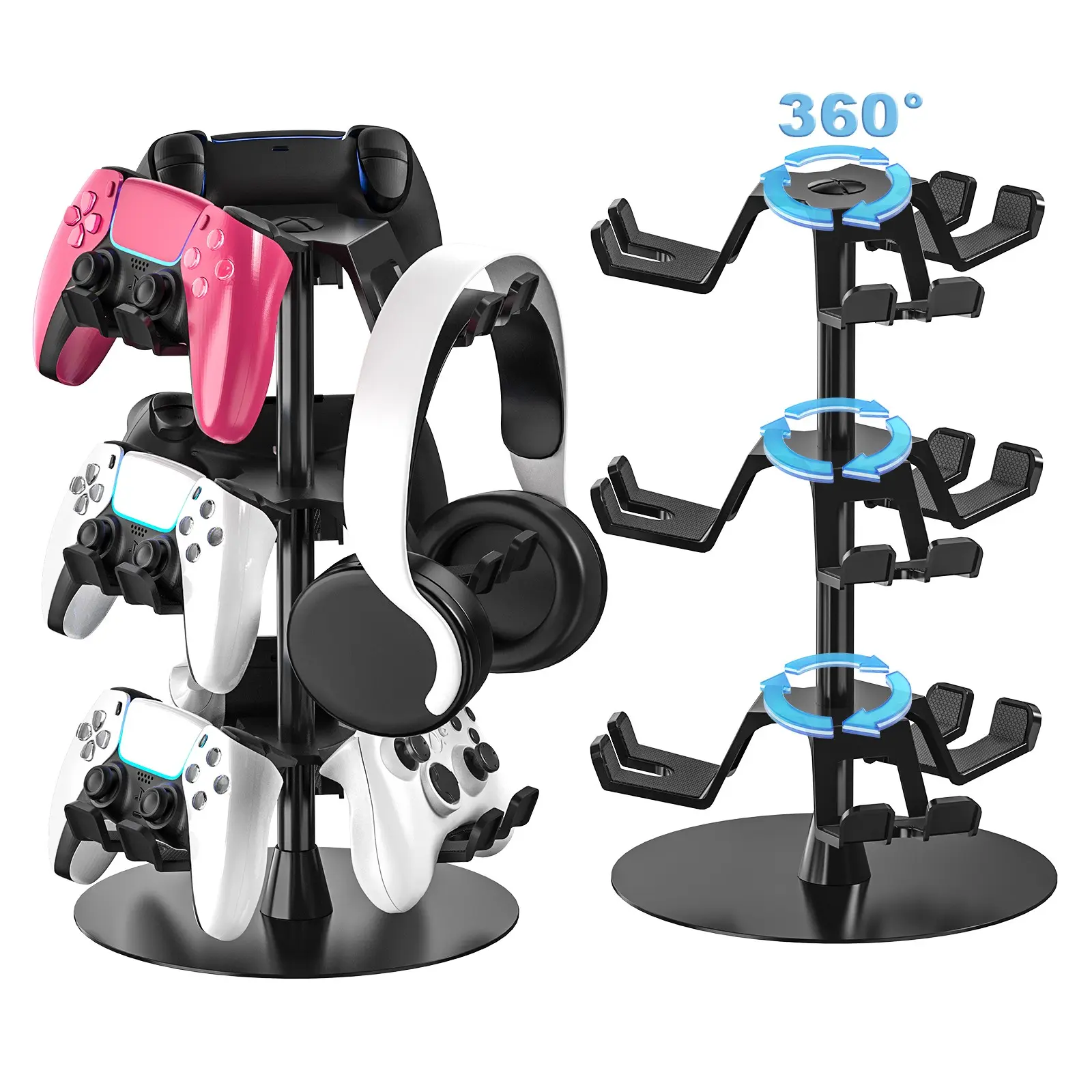 3/4-Tier 360° Rotating Controller Holder, Gaming Desk Organizer, Anti-Slip Base, Protective Pads, Compatible with Most Console Controllers