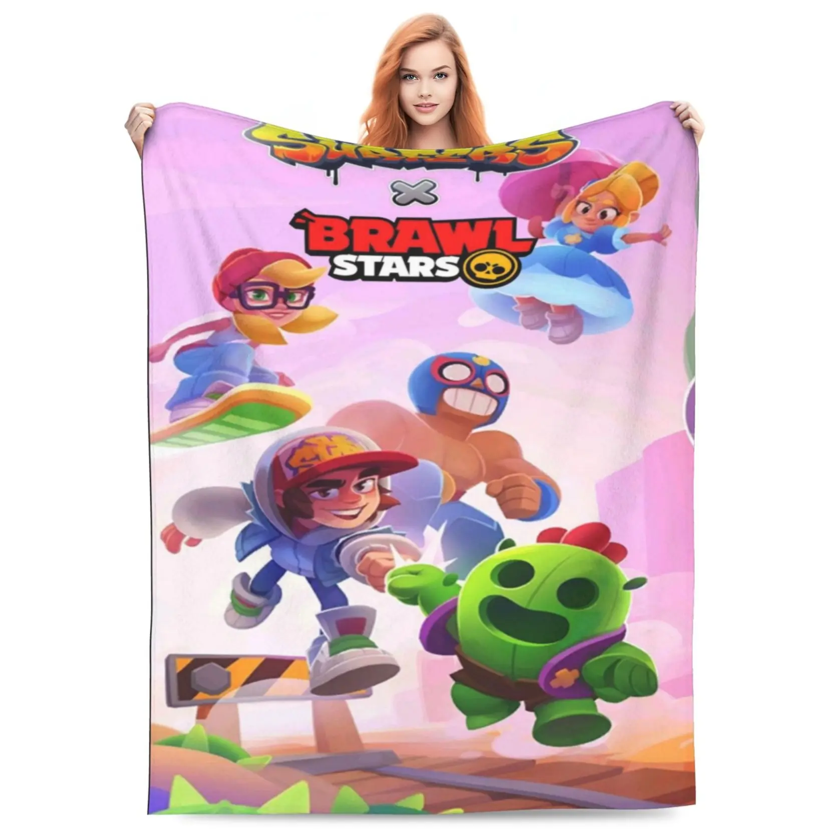 Brawl Stars Character Flannel Blanket, Cute Game Cartoon Throw Blanket for Bedroom Sofa Couch, Ideal Birthday & Holiday Gift for Kids and Brawl Stars Fans