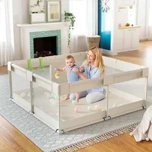 Baby Playpen, Upgrade Playpen for Babies and Toddlers, 47x47inch Beige Play Pen for Babies with Hand Pulling Ring, Play Pen Center for Kids,Baby Fence,Kids Playardsfidget toys