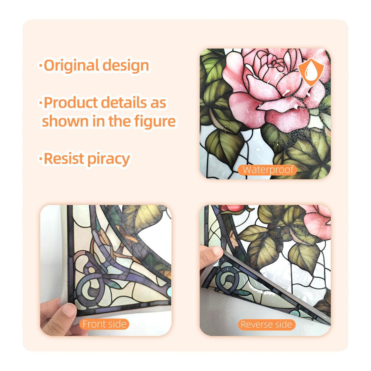 Rose Pattern Window Sticker, 2 Counts/set Double Sided Visual Window Decal, Decorative Sticker for Home Window Glass Door, Sticker Decorations, Self Adhesive Film, Floral Pattern Sticker, Window Decorations Supplies
