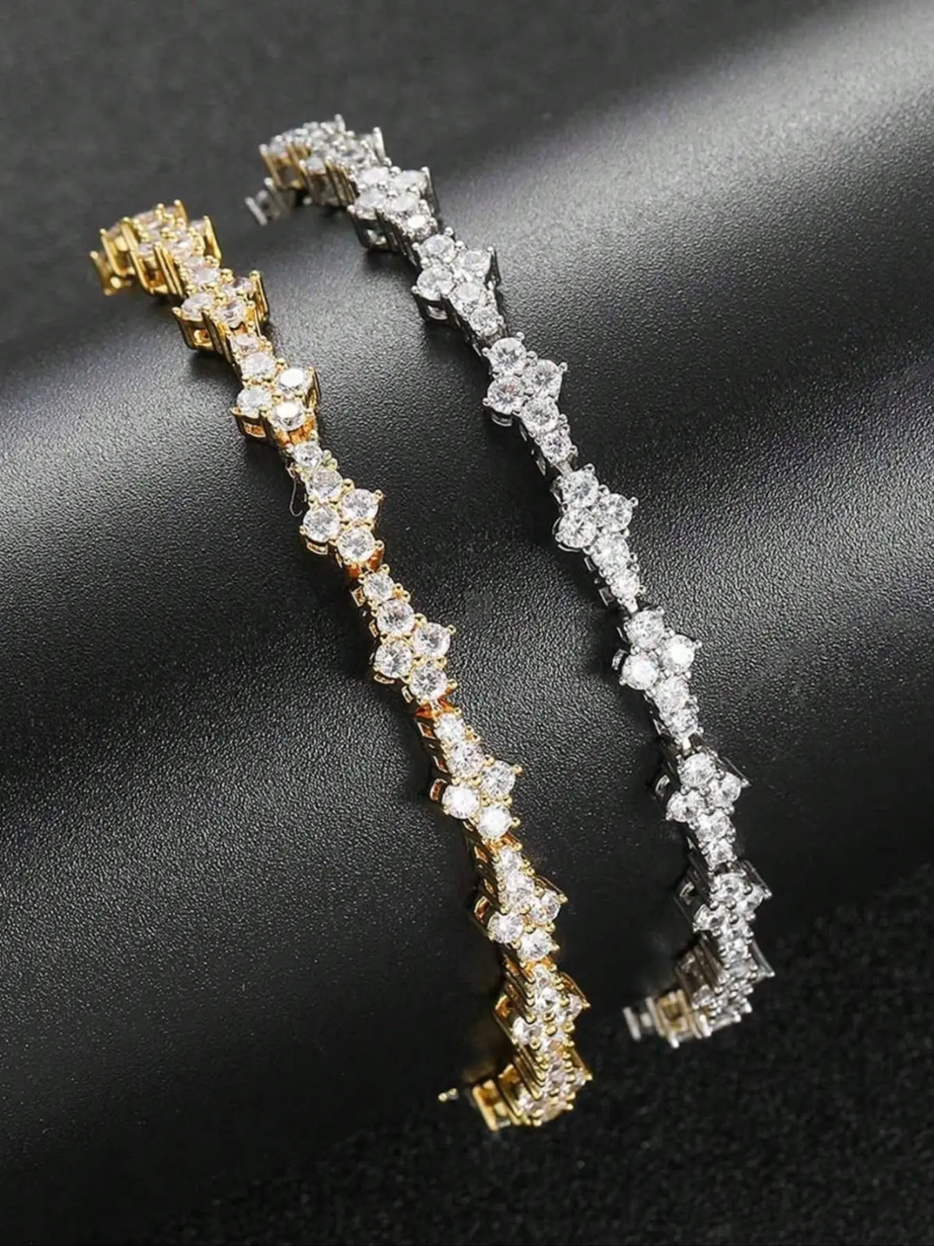 1 pcs Gold & Silver Crystal Tennis Bracelets for Unisex - Hip Hop Cubic Zirconia Bracelet, Fashionable Bracelet, Beautiful Bracelets, Sparkling Elegant Jewelry, Classic Commemorative Gift for Birthday, Anniversary, Special Occasions