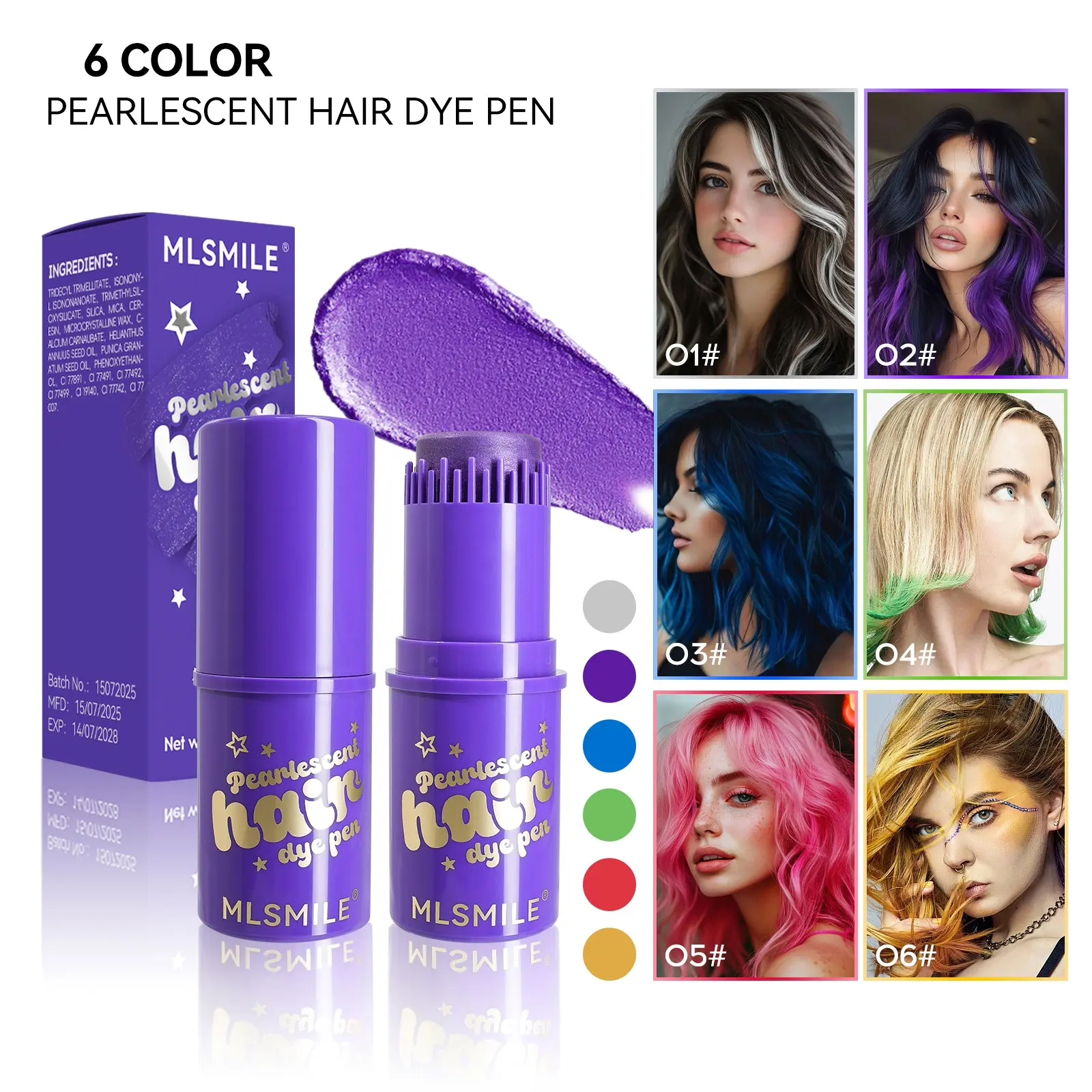 Disposable Washable Hair Color Stick, One Swipe Vibrant Rainbow Highlight, Gentle Non-Irritating Formula, Portable Mini Size For Travel, Multiple Shimmery Shades For Instant Fun Hairstyle