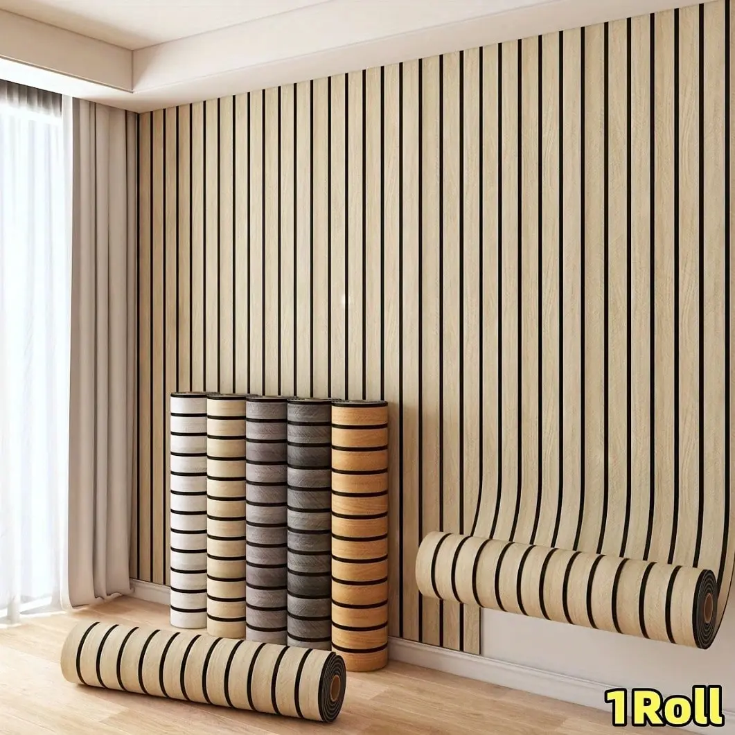 Self-adhesive Waterproof 3D Wood Grain Wall Panel, Peel and Stick Thickened Foam Wallpaper, Faux Wood Plankure, Moistureproof, Easy to Clean & Cut, Matte Modern Style, for Ceiling, Wall, Interior Walls (118.1 Inches x 23.6 Inches, Vinyl Material)