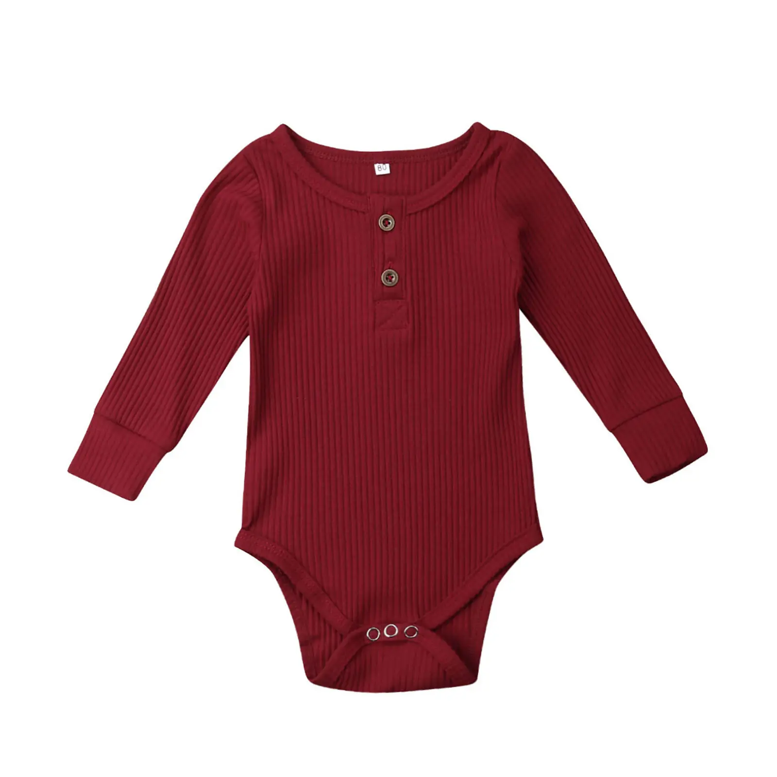 Infant Baby Boy Girl Long Sleeve Onesies Solid Color Fashion Button Round Neck Newborn Bubble Romper Comfortable Jumpsuit Bodysuit Fall Clothes