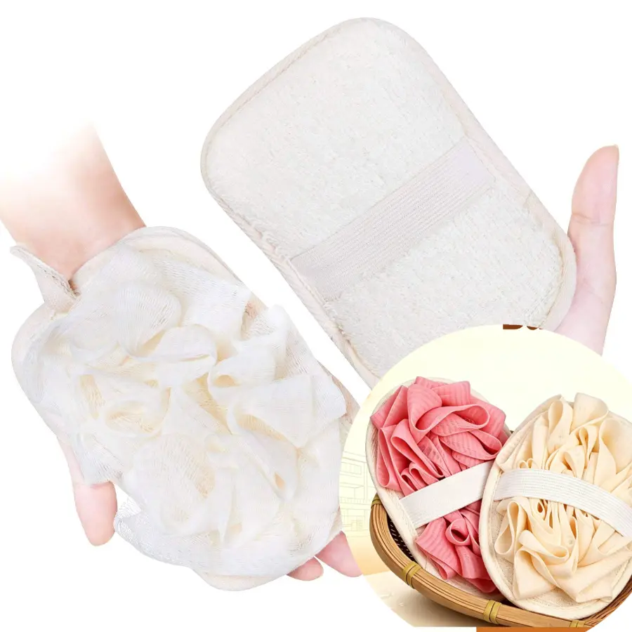 2pcs Bath Pouf Mesh Brushes Upgraded Version | Loofah Sponge & Exfoliating Pad 2 in 1 Professional Design | Exfoliating Gently with The Elastic