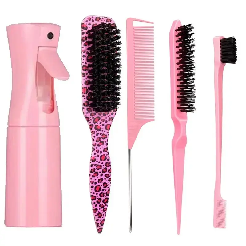 5 pcs/set Hair Styling Kit, DIY Hairstyler, Heatless Styling Set with 200 ml Spray Bottle, Straight-Back Comb and Edge Control Hair Brush, Easy Haircare Professional Hairdressing Tools
