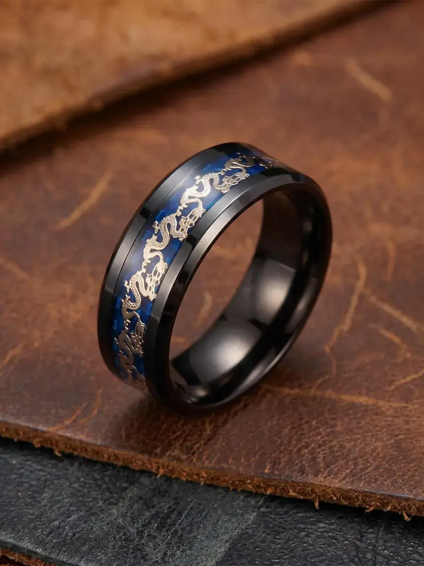 1 Piece Men's Vintage Dragon Decoration Titanium Steel Ring, Creative Fashion Party Casual Versatile Stackable Finger Rings Accessories Gift Stacking Rings Unique Metal Rings