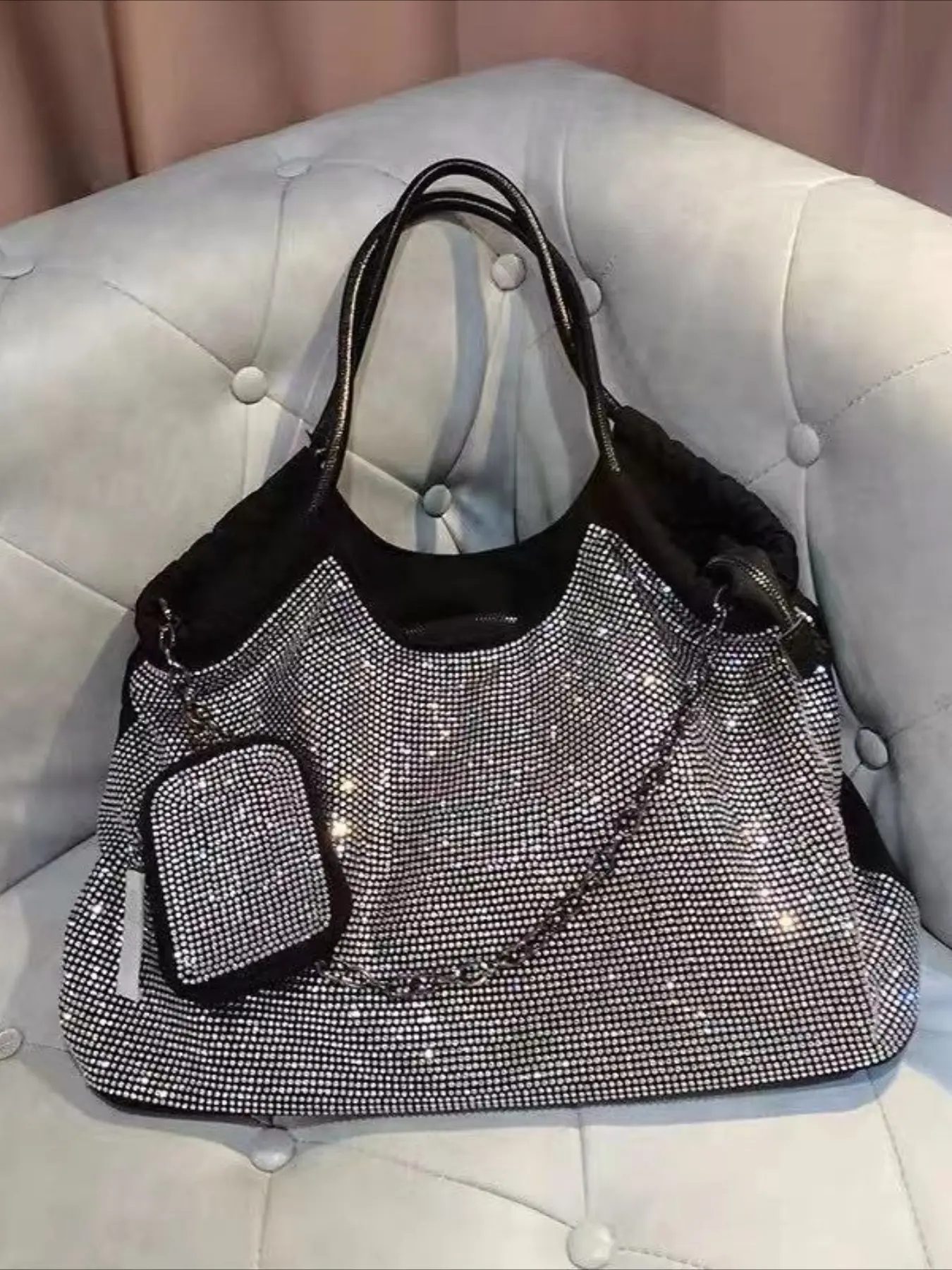 Ladies' rhinestone bag, fashionable Oxford cloth lightweight travel bag, large capacity shoulder bag