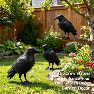 Realistic Crow Bird Repellent Decor, 3D Crow Sculpture, Halloween Horror Atmosphere, Outdoor Garden Bird Deterrent, 2/3 Piece Set