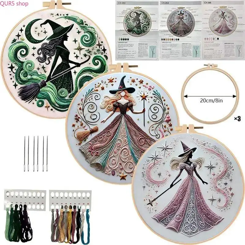 2026 Magical Witch Embroidery Kit, Complete DIY Needlework Set for Beginners, Fun Halloween Craft Project with Detailed English Instruction Guide, Handmade Sewing Supplies for Spooky Gothic Home Decor & Creative Leisure Activities