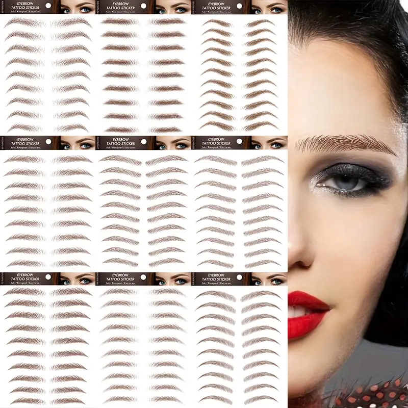9 Pcs Waterproof Sweat-Resistant Eyebrow Temporary Tattoo Stickers, Realistic Effect, Long-Lasting Fake Tattoos, Easy Application and Removal