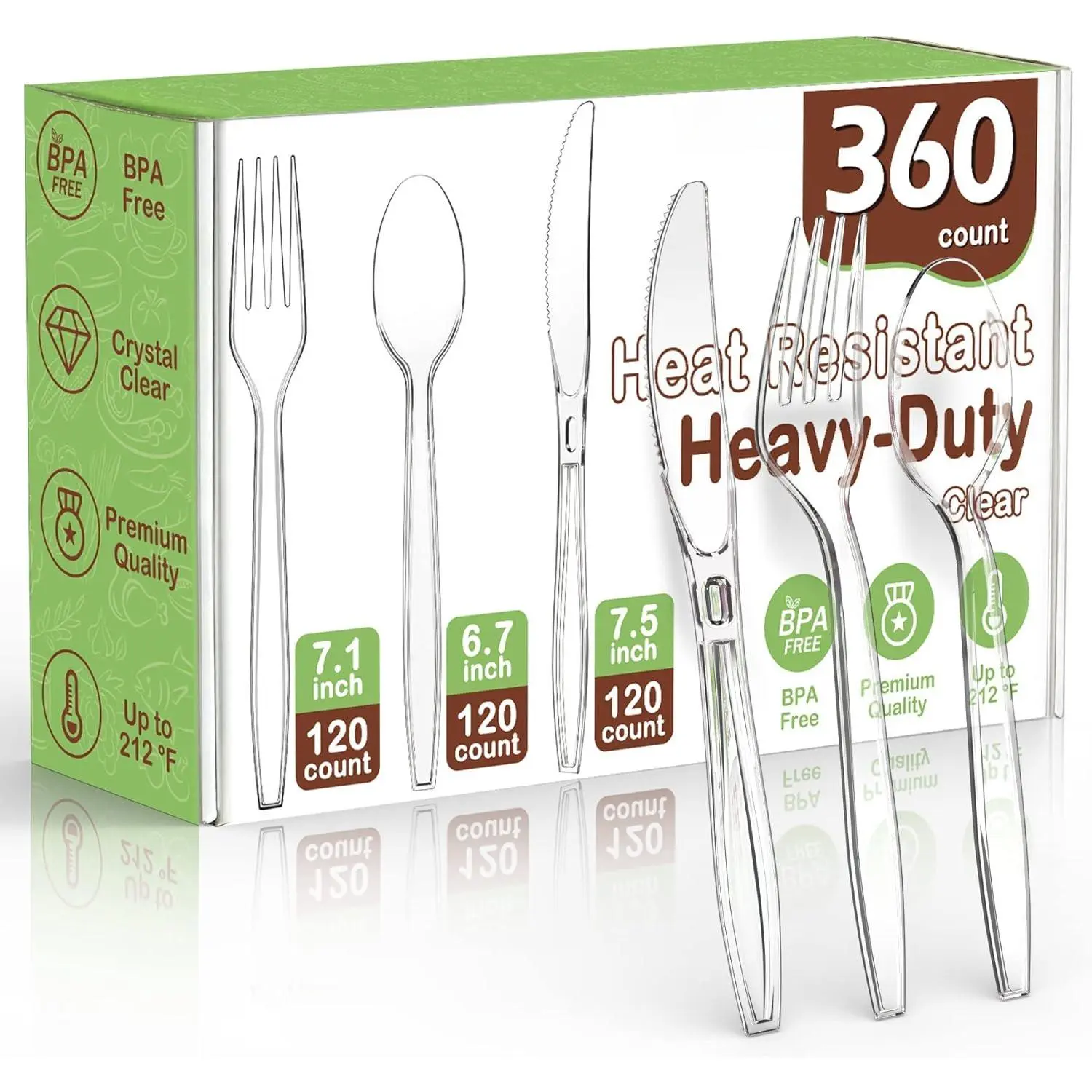 360 Count Plastic  Ware Heavy Duty, 120 Forks, 120 Spoons, 120 , Heat Resistant &  Disposable SilverWare, Disposable Cutlery set,  Clear Utencils for Party
