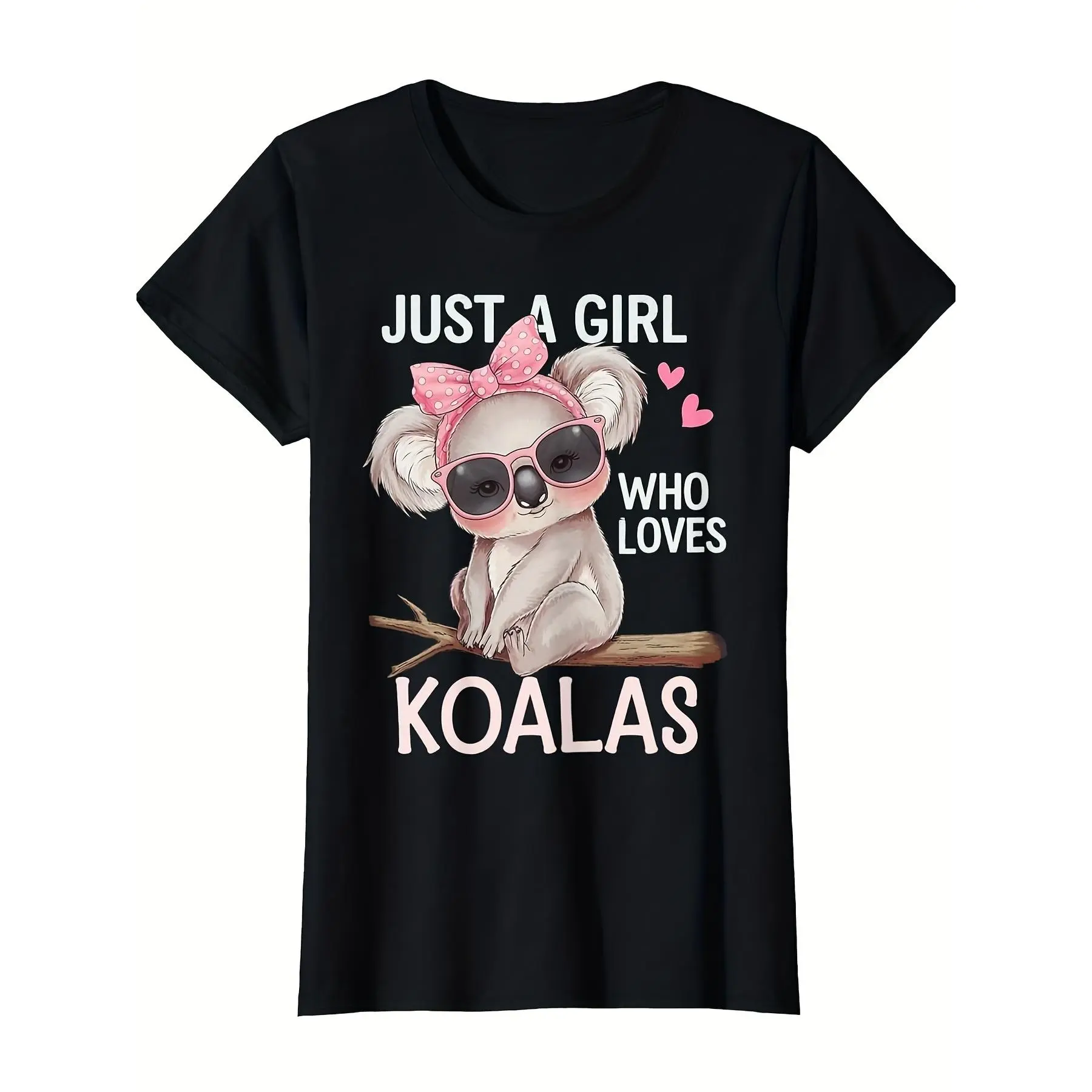 180gJust A Who Loves Koalas Apparel Men'S Retro Graphic T-Shirt - Cute Koala Bear with Pink Bow & Hearts Print, Soft Breathable Short Sleeve Tee, Comfortable Casual Casual Attire for Animal Lovers, All-Season Round Neck Top