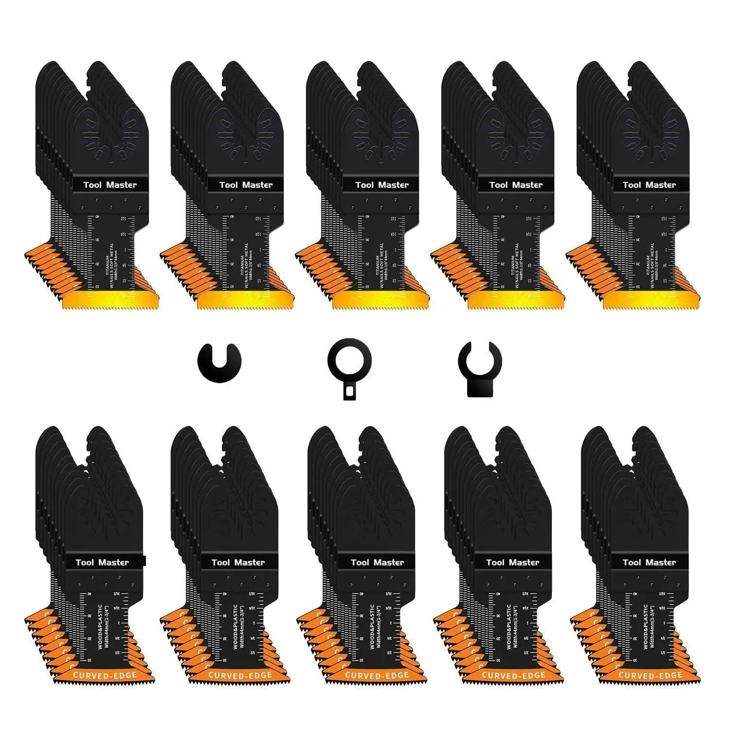 b-100pcs/a-50pcs Oscillating Saw Blades Kit, Titanium & HCS Curved Edge Multitool Blades for Wood, Plastic Cutting, Fits Dewalt, Milwaukee, Dremel, Ryobi