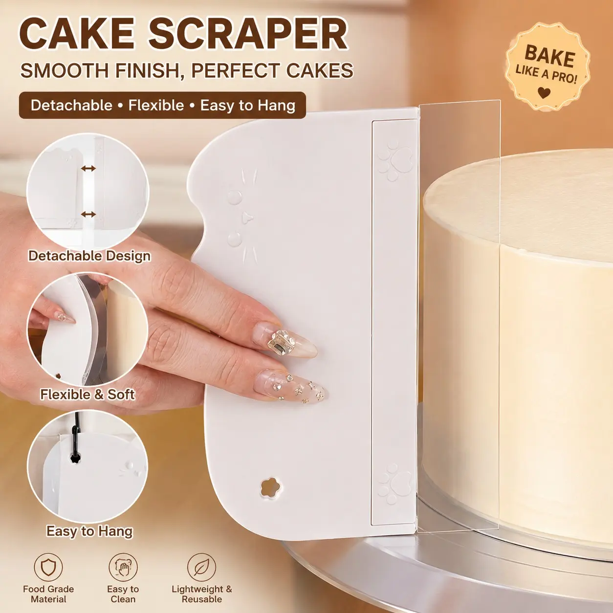 Detachable Cream Plastic Soft Scraper, Hollow Hanging Cake Smoothing Tool, Cake Decorating Tools, Pastry Decorating Tools, Baking Supplies, Baking Essentials, Perfect for Professional & Home Use
