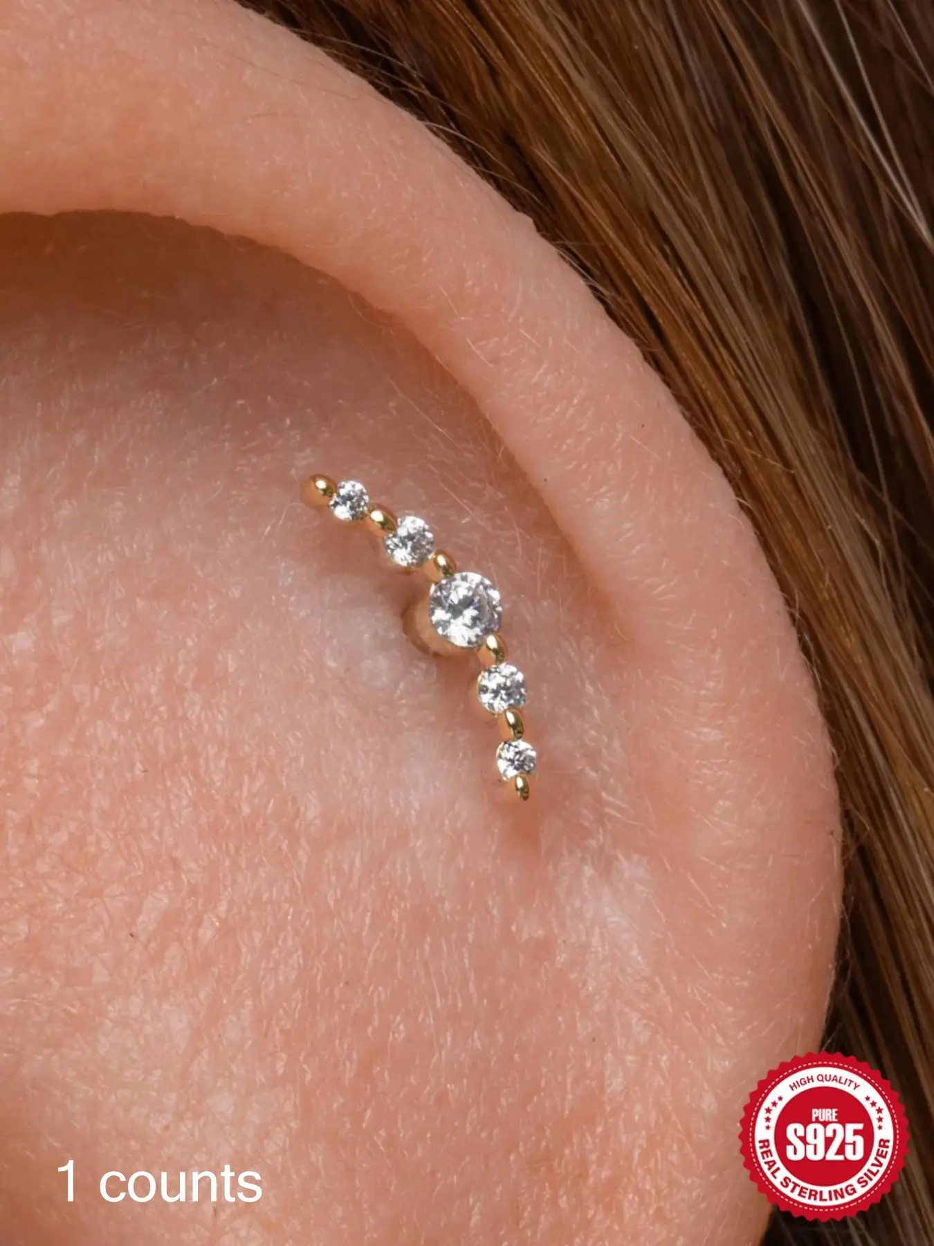 Waterproof S925 Sterling Silver Gold Plated Flat Back Stud Earring, Cubic Zirconia Studs, Non-Tarnish Hypoallergenic Y2K Bling Rhinestone Accessories, Jewelry Gift for Her, Heart Shape Earrings