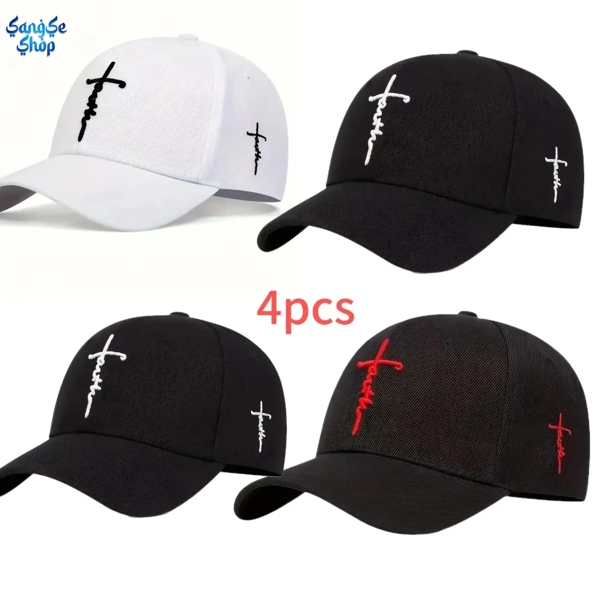 4-Pack Vintage Cotton Dad Hats with Embroidered Cross, Adjustable Lightweight Unisex Headwear for Streetwear, Travel, Vintage Streetwear (Bag Accessory), Men's Accessories