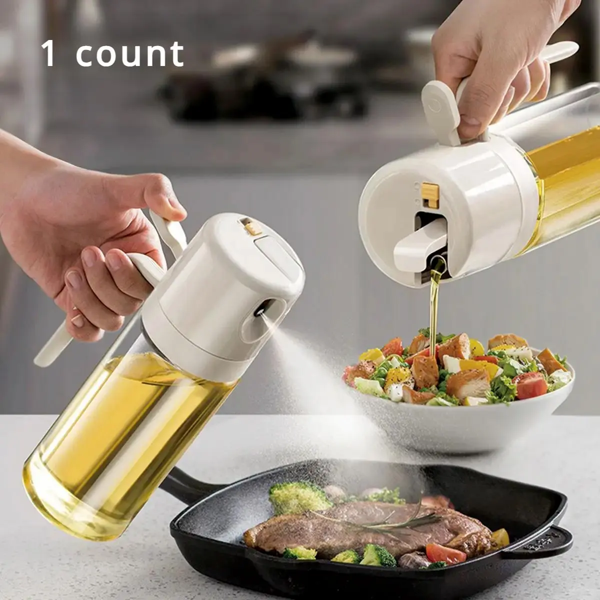 2 in 1 Olive Oil Sprayer, Glass Spray Bottle, Olive Oil Spray Bottle for Salad, Kitchen Baking, Roasting, Household Kitchen Gadgets