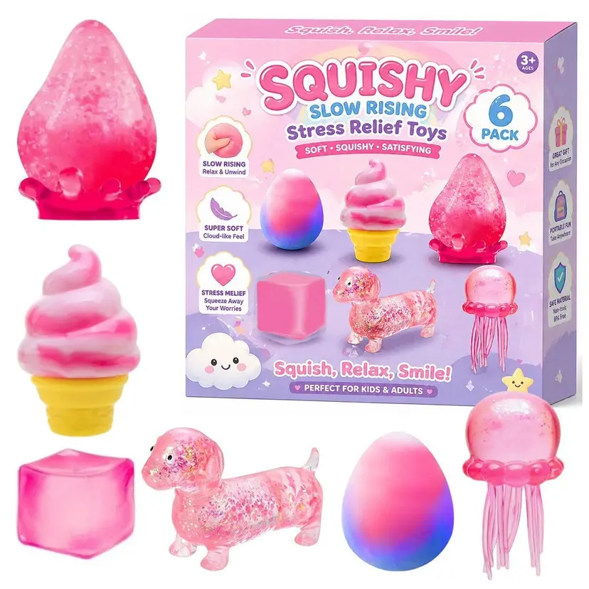 6-piece boxed Meeple Love figurines, malt sugar slow-bouncing stress-relieving toy, long-legged jellyfish-shaped egg-like stress-relieving toy, soft pink Meeple Love stress-relieving toy, party gift, Slow Rise Squishy