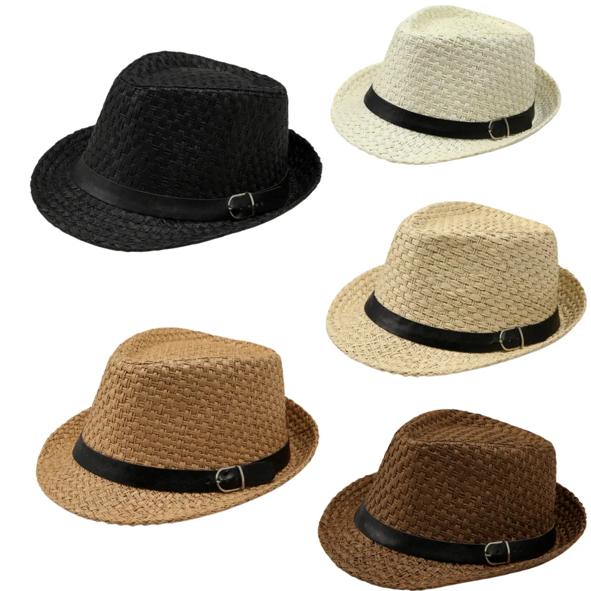 Unisex Summer Vintage British Woven Straw Fedora Hat Rolled Brim Leather Buckle Breathable UV Protection Jazz Sun Hat for Beach Travel Party Shopping Outdoor Casual Daily Wear