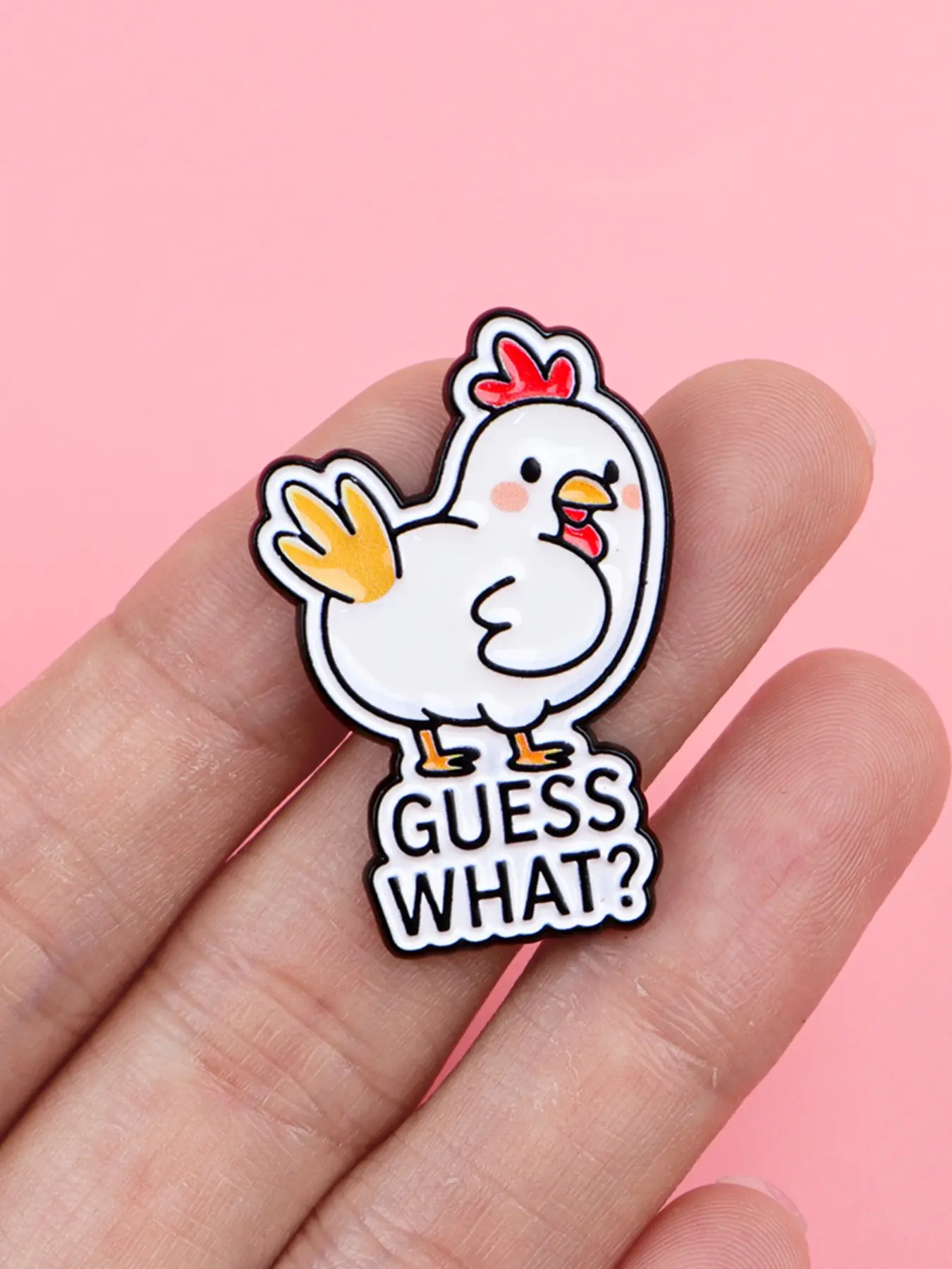 "Guess What" Cute Chicken Quote Enamel Pin, Lapel Pins, Alloy Brooch Pin, Simple Design Zinc Alloy Badge, Fashion Accessory for Backpacks and Clothing, All Seasons
