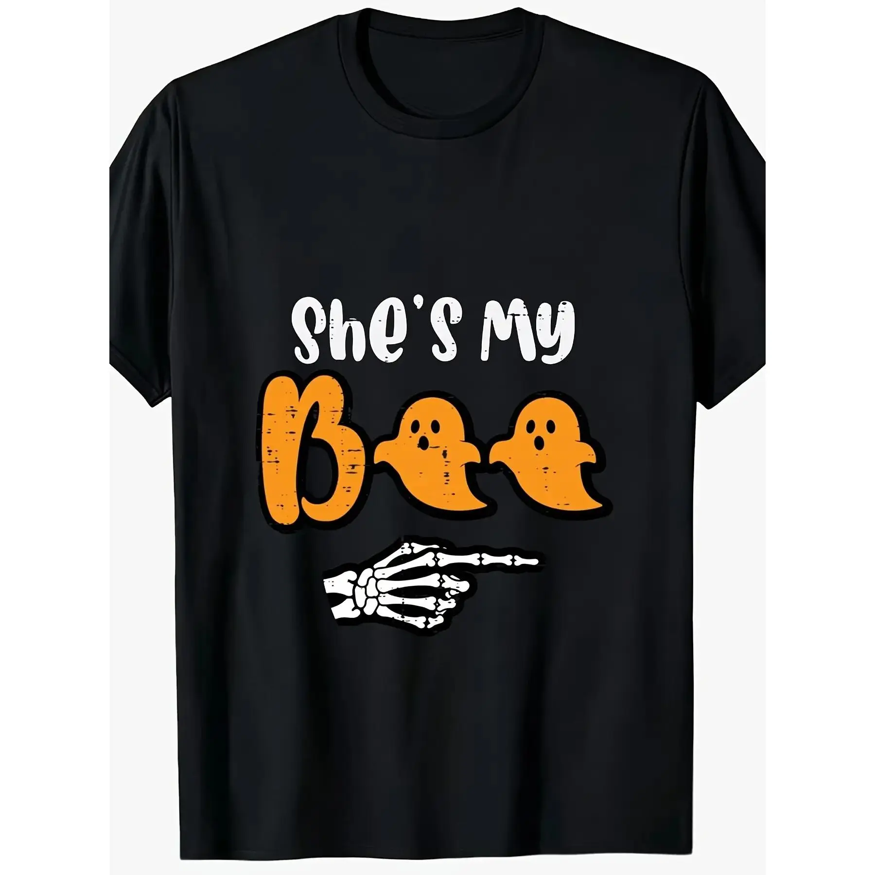 Men's Halloween Matching She's My Boo Skeleton Couple Costume Performance Graphic Print TShirt Casual Short Sleeve Round Neck Top Men's Daily Wear Athletic Shirt Retro Casual Round Neck Printed T-shirt Unisex