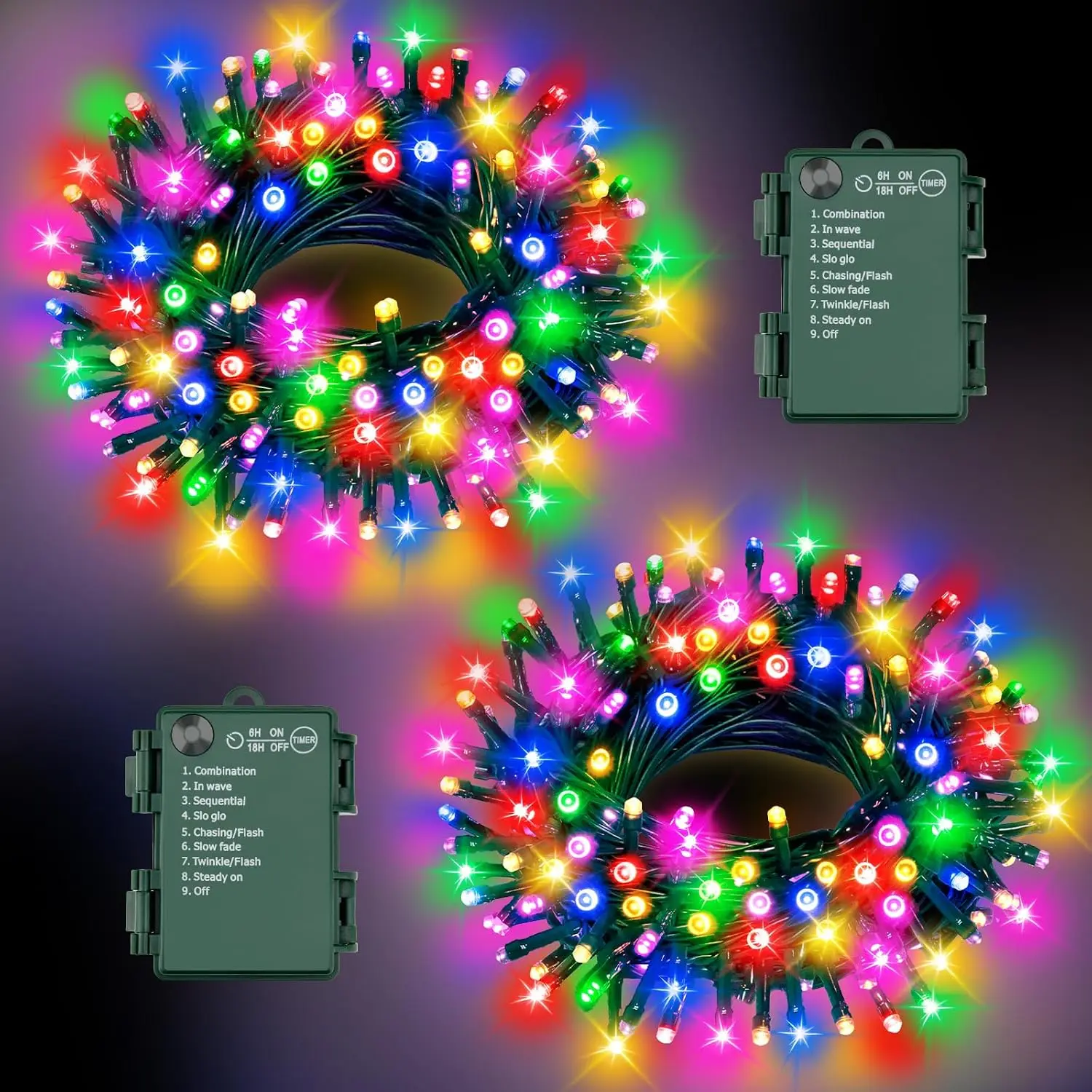 Christmas Lights Indoor  Operated String Lights  100LED 33Ft with Timer 8 Modes 16.4Ft*2  Outdoor Indoor for Christmas Decor, Multicolor, 2-Pack