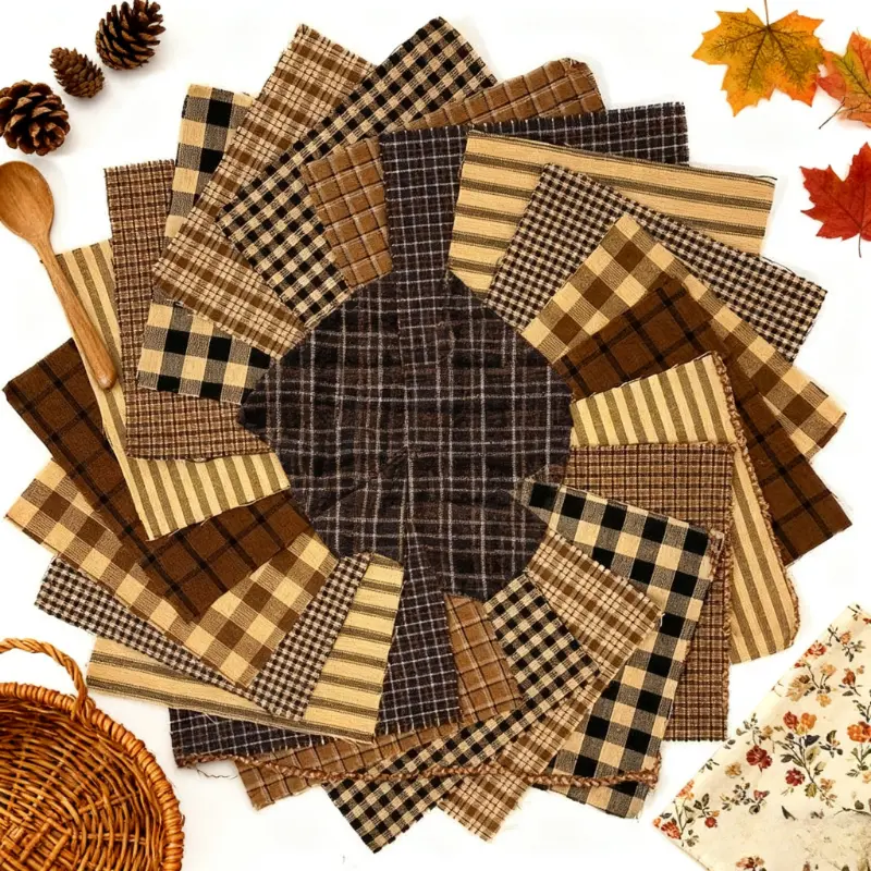100Pcs Brown and Black Plaid Fabric Squares 3.9x3.9 Inch Gingham Check Precut Quilting Fabric Bundle Cotton Patches for DIY Patchwork Doll Clothes