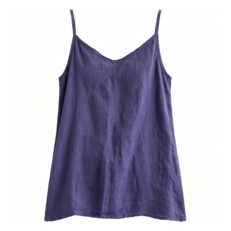 Oversized Linen Cotton Cami Tank Top, Women's V-Neck Spaghetti Strap Blouse, Casual Feminine Layering Top for Summer Beach & Loungewear, Essential, Day, Thin, Lightweight, Basic, Loose