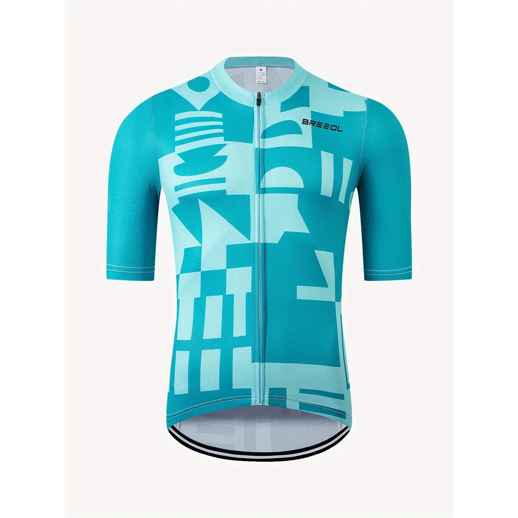 Men's Regular High-Performance Geometric Cycling Suit - Male Polyester Fiber Fabric, Lightweight, Breathable, Quick Dry - Reflective Strips, Anti-Slip Hem, 3 Rear Pockets, Lock Zipper, Machine Washable, Micro-Elastic, Knitting (Including Crocheted And Woo