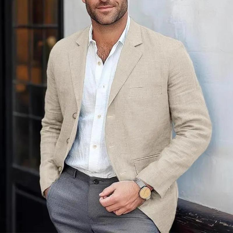 Men's Blazer Jacket Cotton Linen Sports Coats Regular Fit Two Buttons Herringbone Suit Jackets Formal Long Sleeve