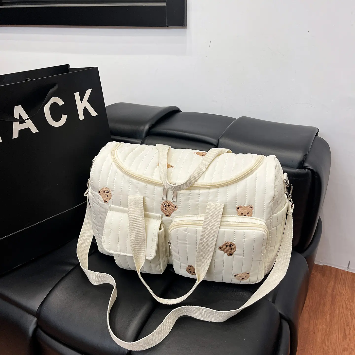 New Fashionable Mommy Bag, Large Capacity Embroidered Baby Storage Travel Bag, Single Shoulder Crossbody Pre-Natal Bag, Mommy Diaper Bag