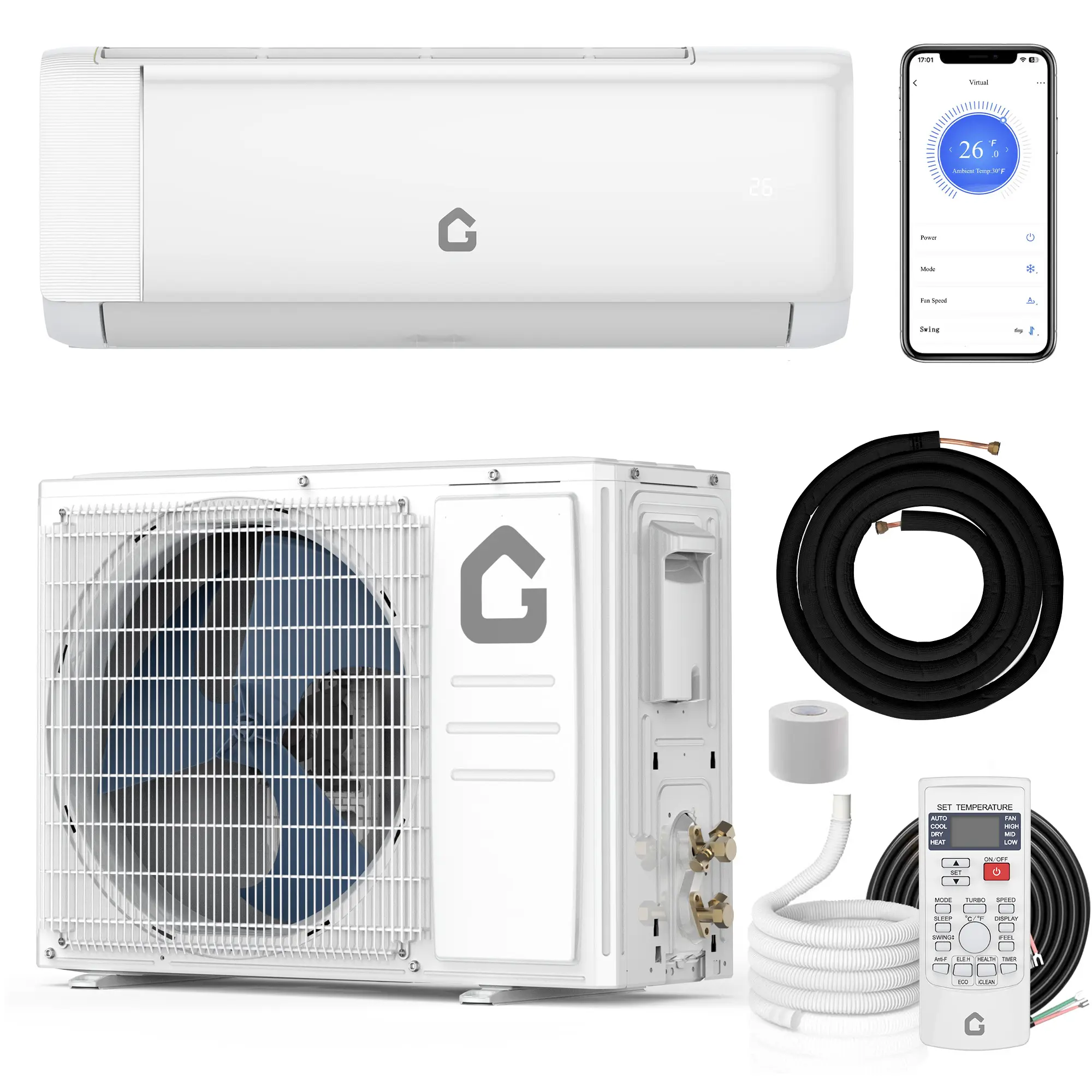 Ultra-Quiet 12000 BTU Ductless Mini Split Air Conditioner & Heat Pump - 22 SEER2 Inverter, Smart WiFi & Alexa, Pro Install Kit, Energy Saving, for Rooms Up to 750 Sq.Ft