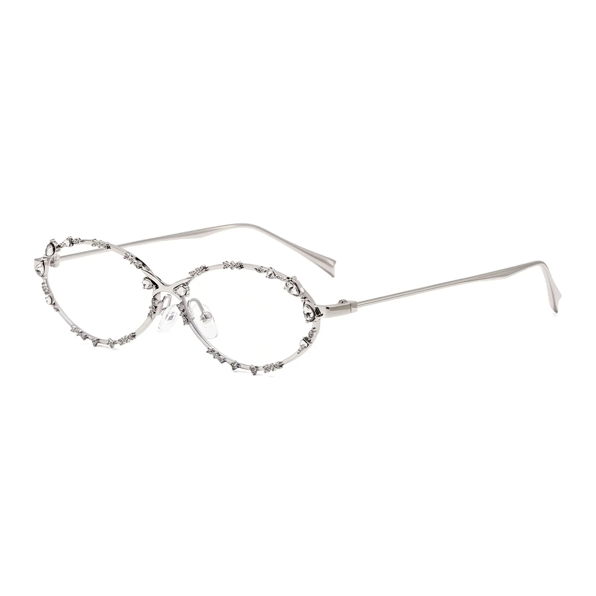 Metal Frame Sunglasses with Rhinestone Bow, Sleek Oval Glasses, Coated Lenses, 99% Light Transmittance, Korean Look Everyday Essential Fashion Eyewear