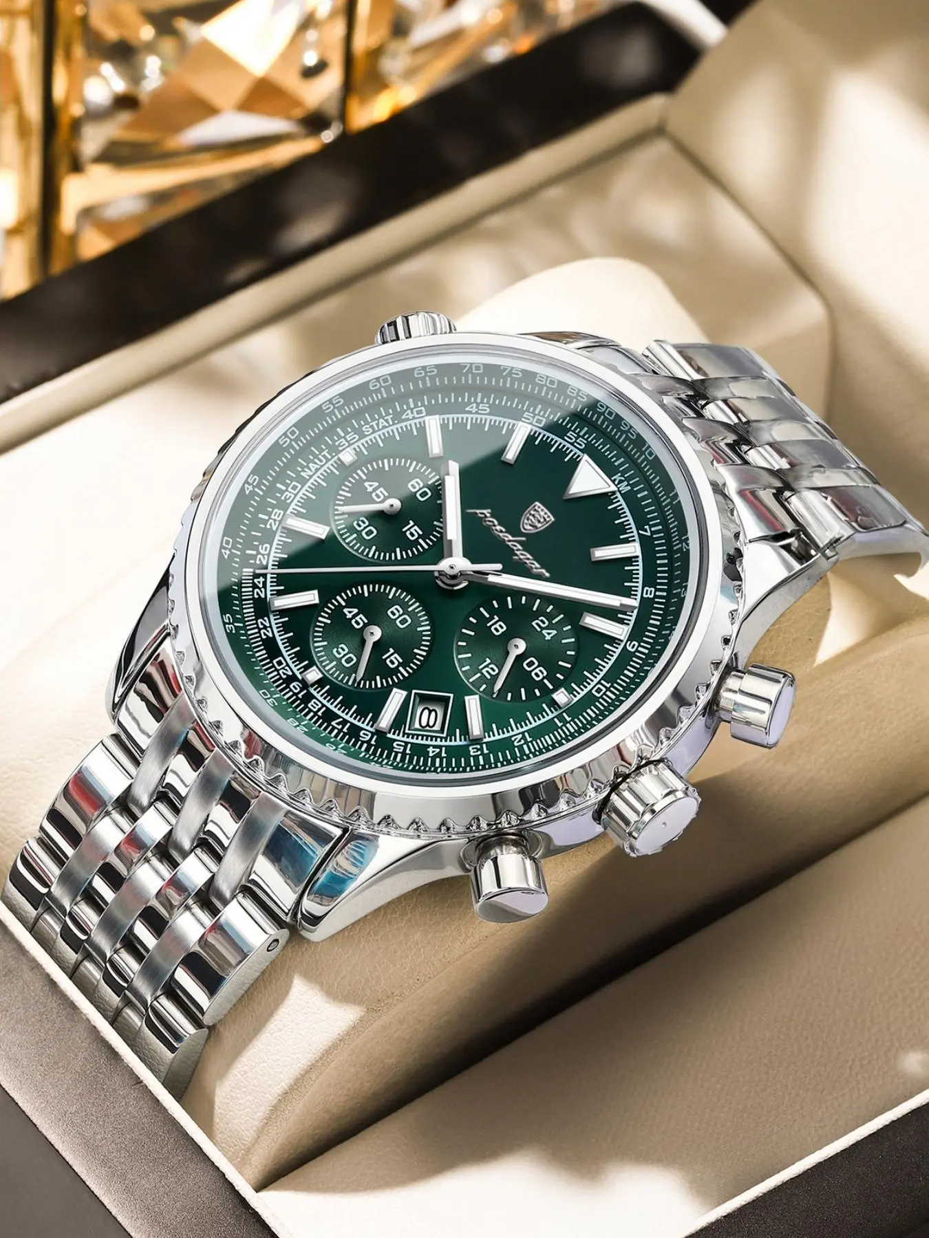 Business Fashion Round Dial Analog Quartz Watches for Men, Trendy Multifunctional Luminous Fashionable Watch, Waterproof Luminous Date Chronograph Watch, Stainless Steel Wristwatch for Men Gifts, Water Resistant Watch, with Box