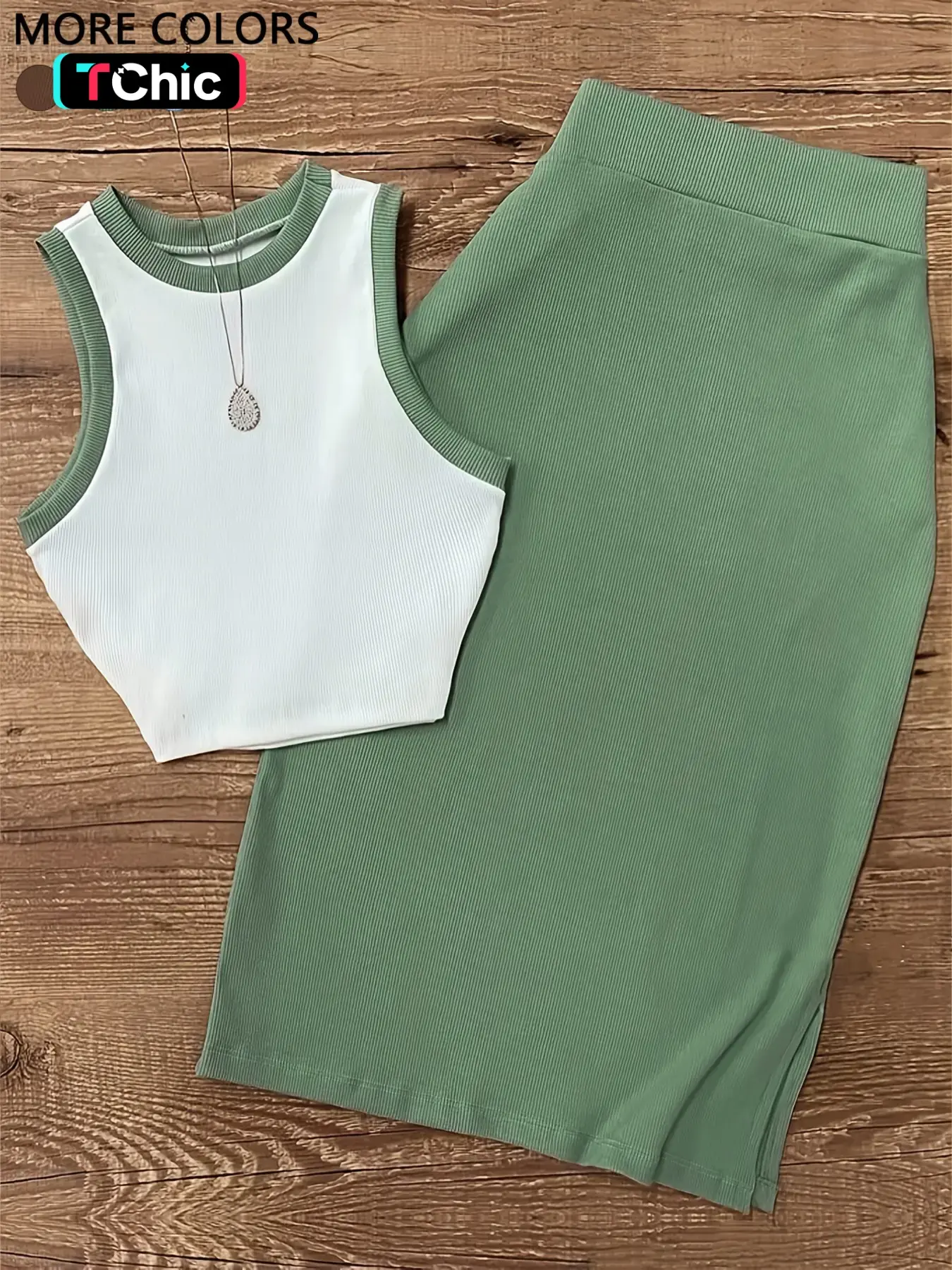 Women's Casual Colorblock Sleeveless Slim-Fit Tank Top and Split-Hem Midi Skirt Set, 2-Piece Outfit Set for Everyday Wear Clothes Skirt Top Sets