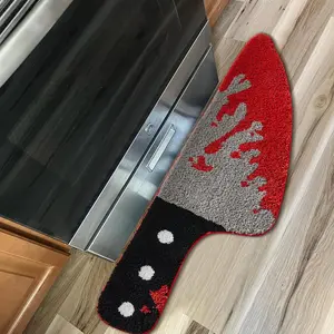 Scream Knife Rug 18’’W x 45’’L Horror Movie Gothic Area Rubber Rugs Non Slip Machine Washable, Cute Vintage Spooky Skull Halloween Accent Throw Rugs Kitchen Bathroom Bedroom Indoor Doormat Soft