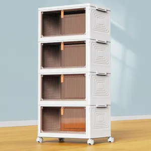 4 Tier Plastic Storage Bins with Lid 23QT, Stackable Storage Containers with Wheels, Folding Storage Boxes, Stackable Storage Bins, Organizers and Storage for Living Room,Office,Dorm