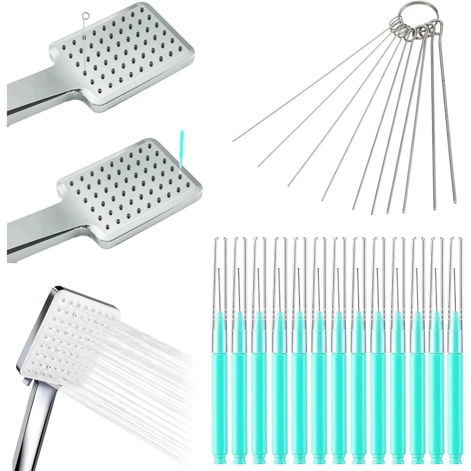 30 count Shower  Cleaning Brush for Small Hole, Shower  Cleaner Picks Showers Heads Cleaner Tools Showers Heads Cleaners for Household Bathroom Showerhead Small Hole Nozzle, Green
