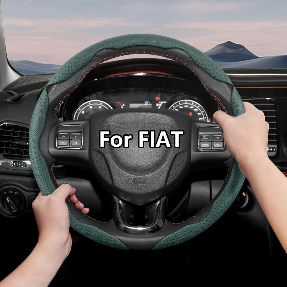 For FIAT Automotive Car Accessories Steering Wheel Cover Perforated Breathable Leather Segmented Design Ultra-Thin Style Protects Steering Wheel For 500/Panda/Pandina/Tipo/Egea/Strada/Pulse/Cronos/Mobi/Argo/Fiorino/Ducato/Toro/Doblò/500X/600