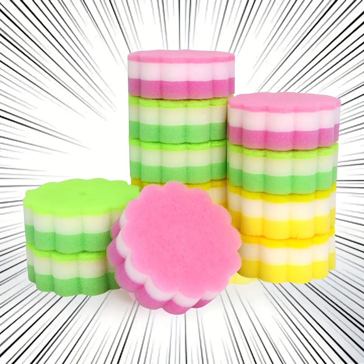 7/14 Sunflower Sponge Wipe, Colored Thickened Three-Layer Sponge Cleaning Block, Kitchen Cleaning, Bathroom Water Wipe, Double-Sided Abrasive, Easy Scrubbing, Strong Water Absorption, Rich Foaming, Random Color