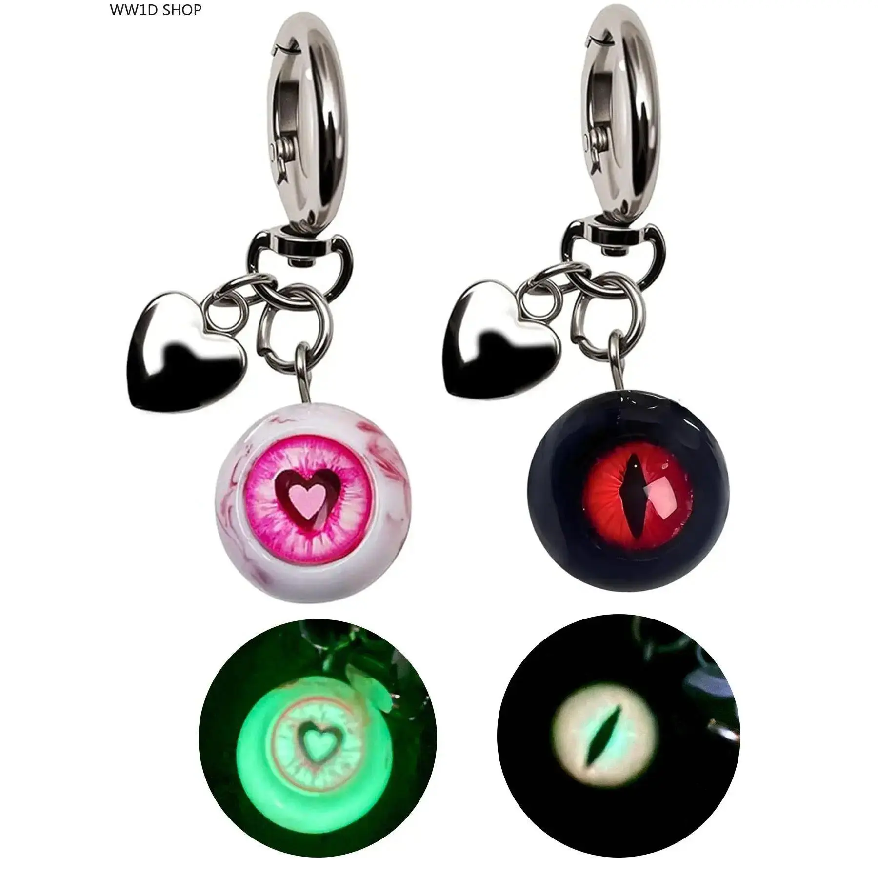 Gothic Silicone Glow-in-the-Dark Keychain - Resin Heart Eyeball Design, Unisex Horror Theme Collectible Bag Charm with Gothic Look for Purses, Glows Night, Collectibles, Luminous, Light-Up, Polyresin, Heart Shape Face, Heart Shaped Face, Bag Charm Styling