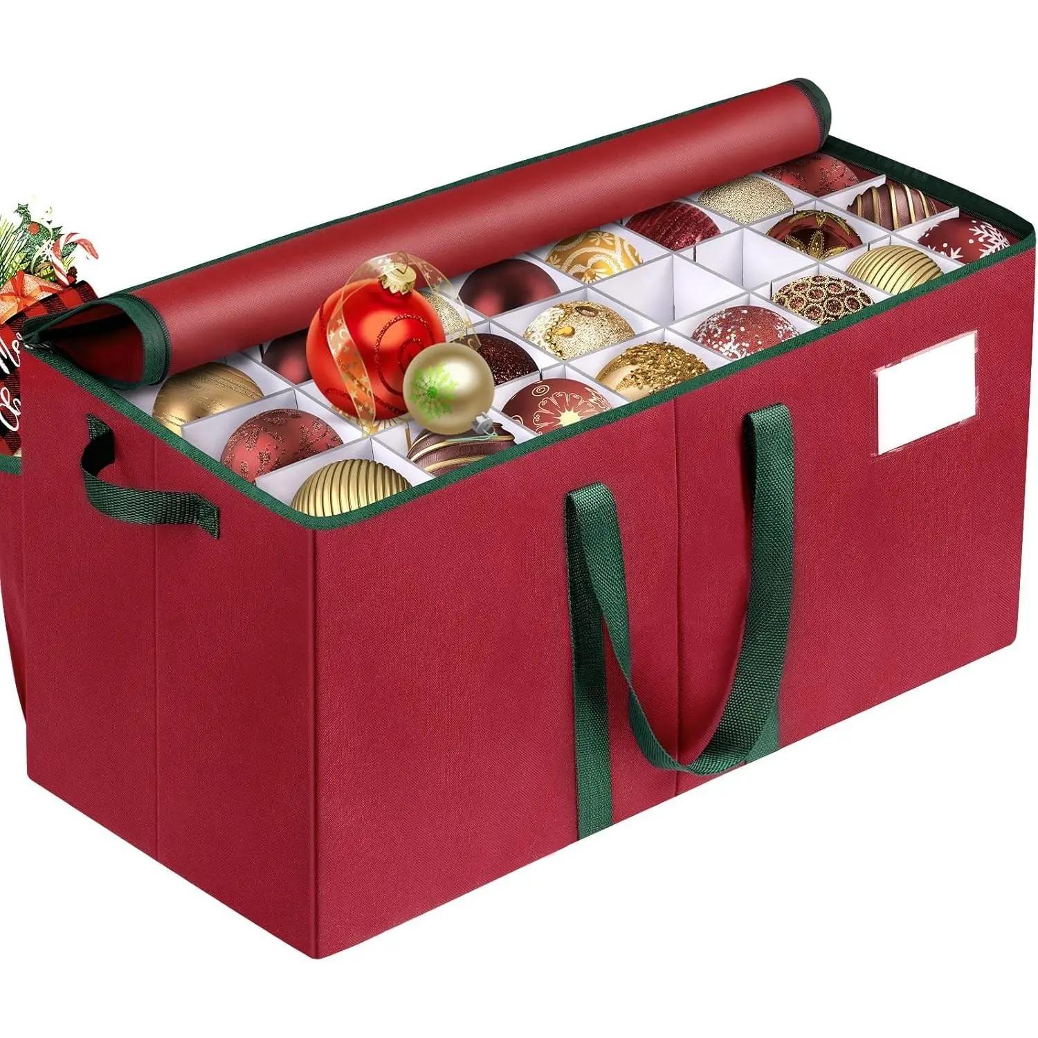 Christmas Ornament Storage Box, Store Up to 128 Ornaments, Durable Christmas Storage Container, Dual Zipper & Adjustable Large Organizer Bin to Protect and Store Holiday Ornaments(Red)