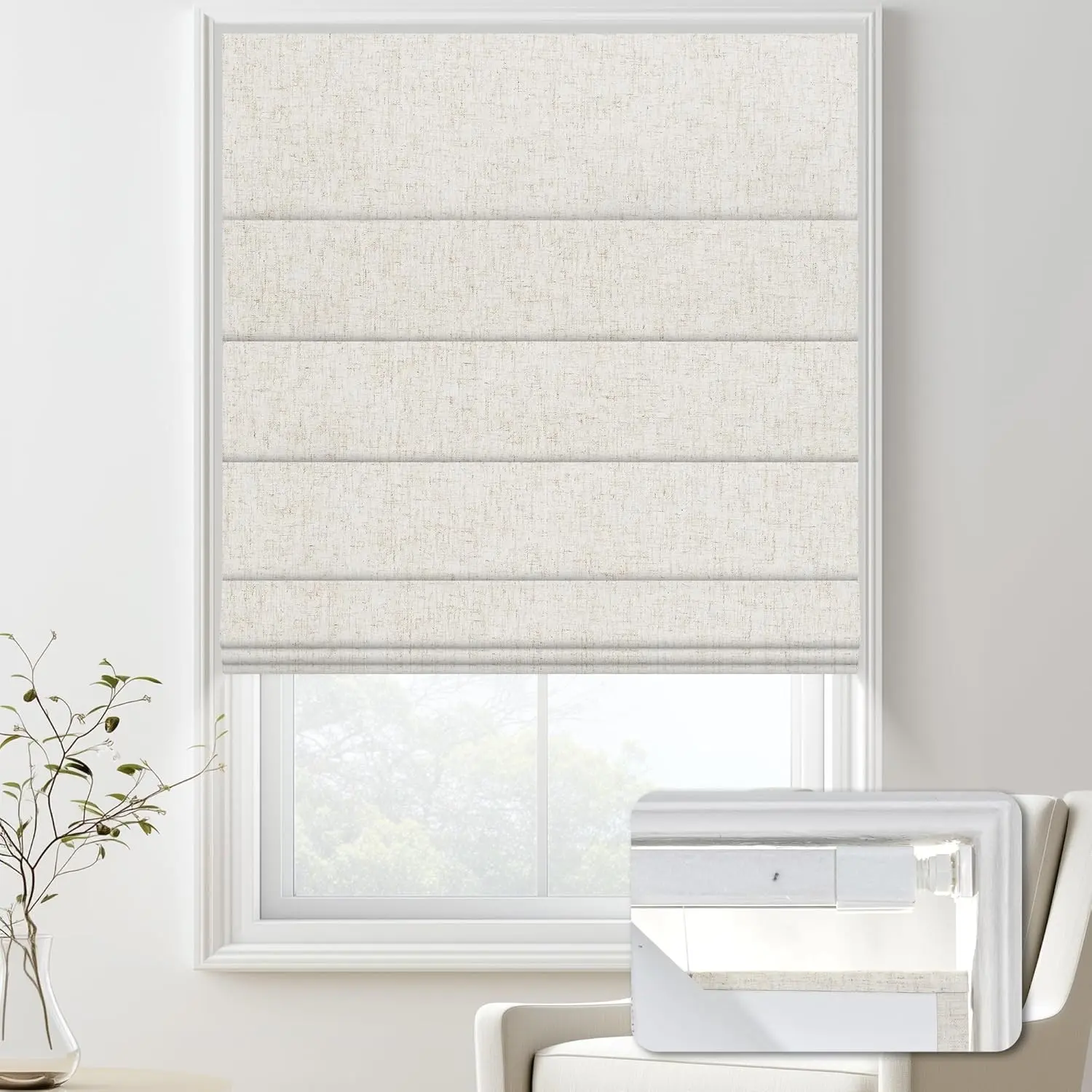 No Drill Blackout Roman Shades for Indoor Windows,Cordless Roman Blinds,Linen No Tools Window Shades,Easy to Install Window Blinds for Home Bedroom,Blackout-Linen Beige 22" W x 48" H