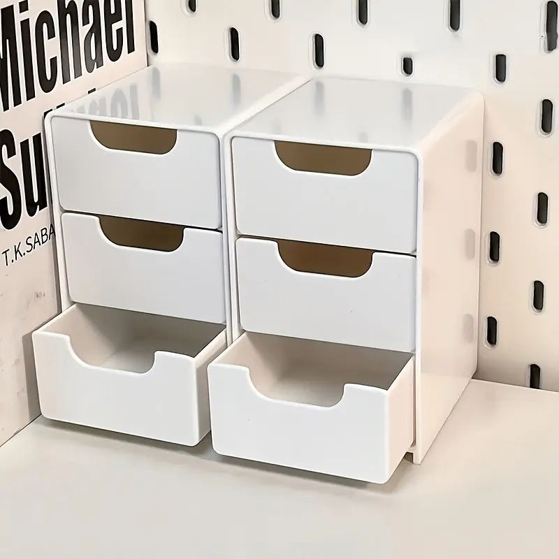2 Pack 3-Tier Mini Drawer Organizer, Desktop Storage Box with 3 Compartments, Small Item Organizer for Jewelry, Makeup, Office Supplies & Accessories