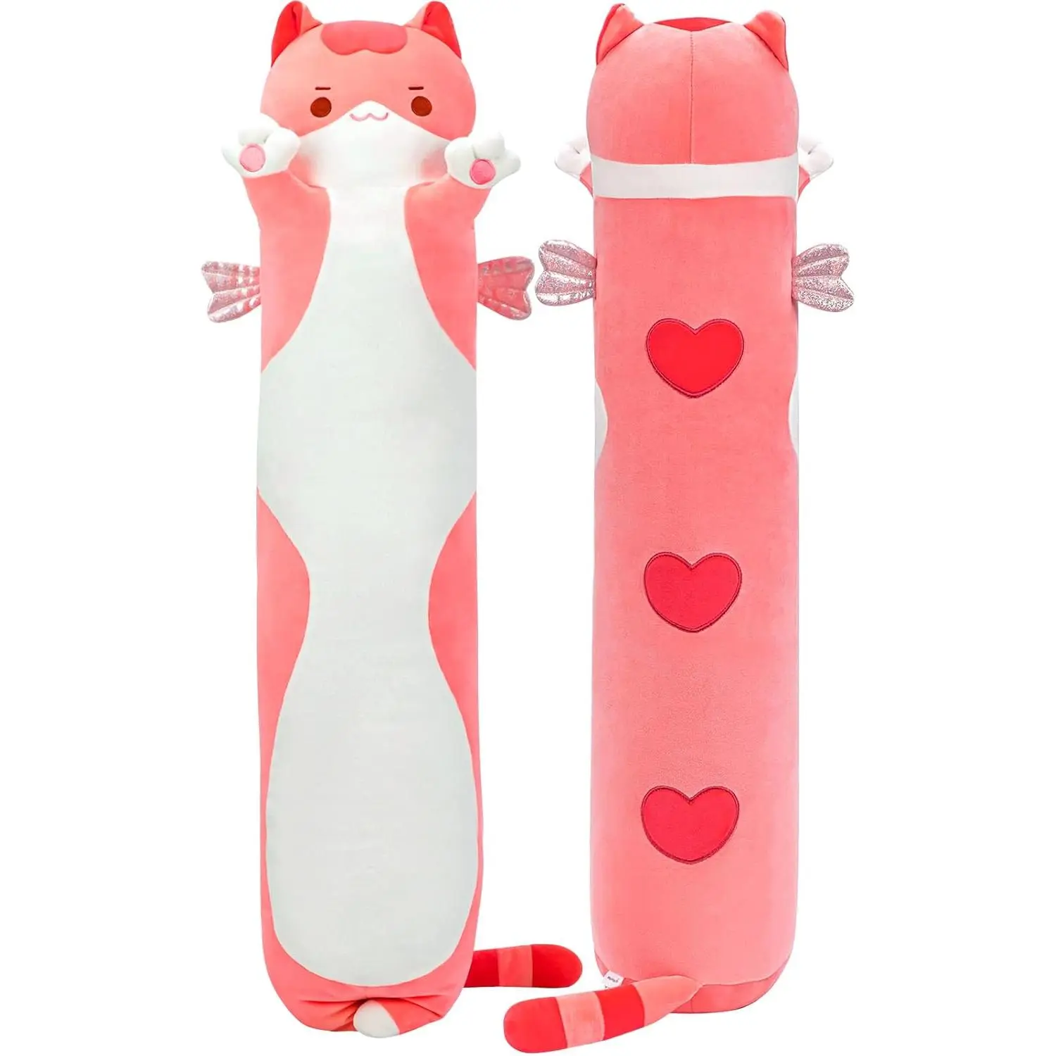 Kids Body Pillow Pink Long Cat Plush 20 in, Filling Soft Cute|-Soft Stretch, Huggable Cat Plush, For Bedtime, Sofa Back Cushion, Cute Cat, Gift for Kids & Girls