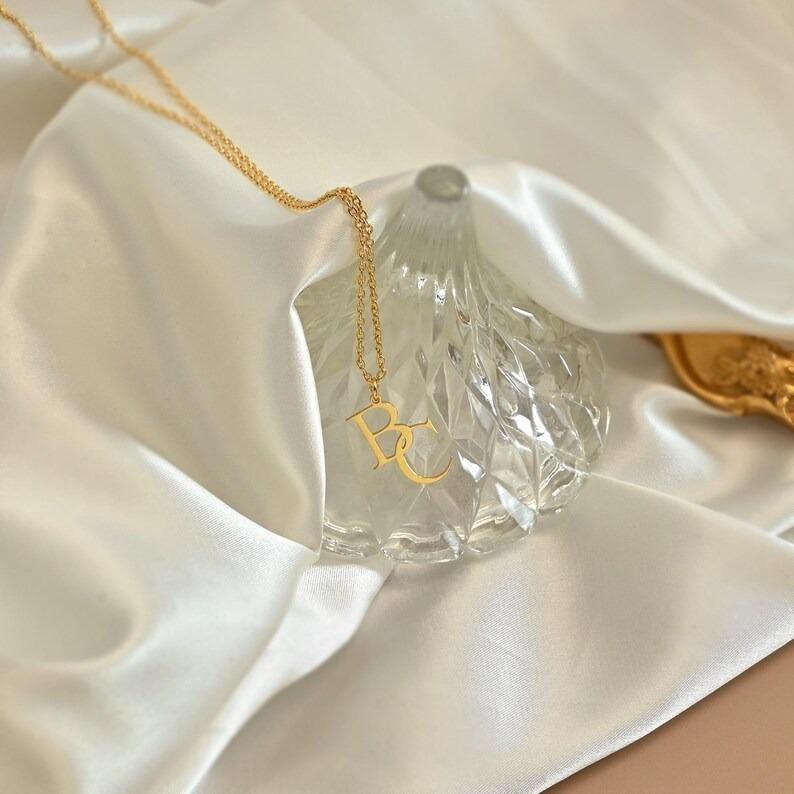 Customized Two Initials Necklace Stainless Steel Personalized Necklace Gift for Men and Women Couples