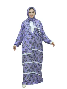 Muslim Women's Floral Lace Abaya with Headscarf, Comfortable Long Dress, Full Coverage Islamic Robe, Ideal for Ramadan, Eid, Daily Wear