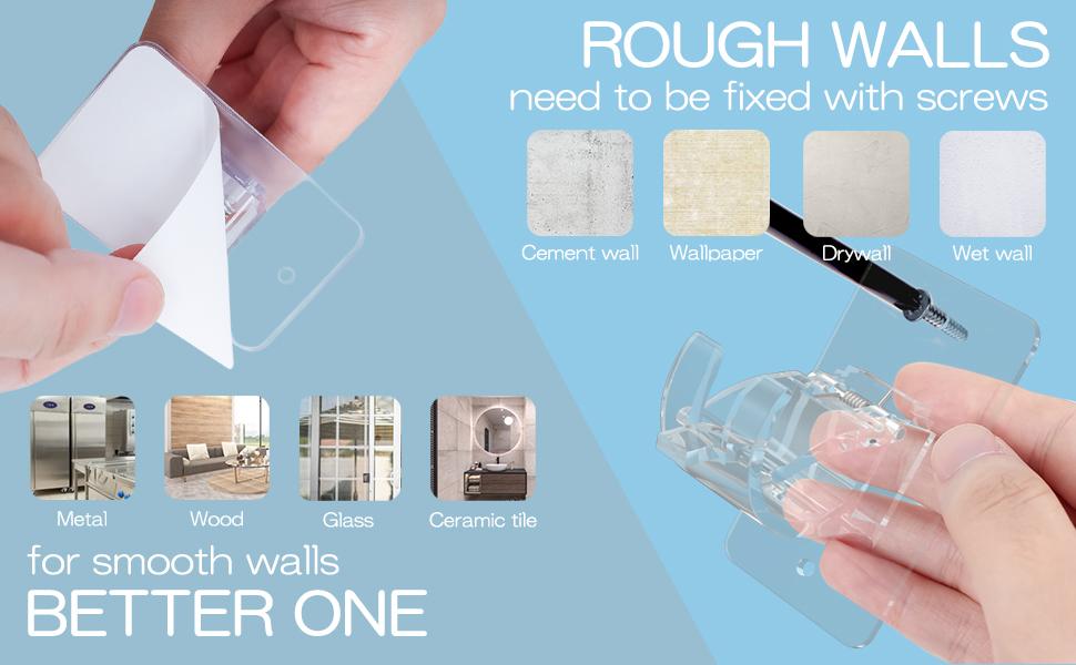 2PCS No Drill Curtain Brackets, Self-Adhesive Rods, Adjustable Curtain Hooks for Rods Under 1.57 Inch (Transparent)