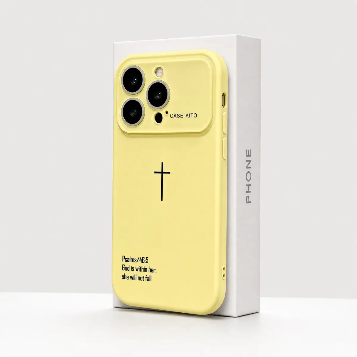 Christian Bible Psalms Cross Print Dopamine Ins Style Solid Color Protective Cellphone Casing - Ultra Skin-Friendly Touch, Full Camera Protection, All-Inclusive Fit, Accessories for iPhone 17/16/15/14/13/12 Pro Max Air, Fits iOS Devices, Smartphone